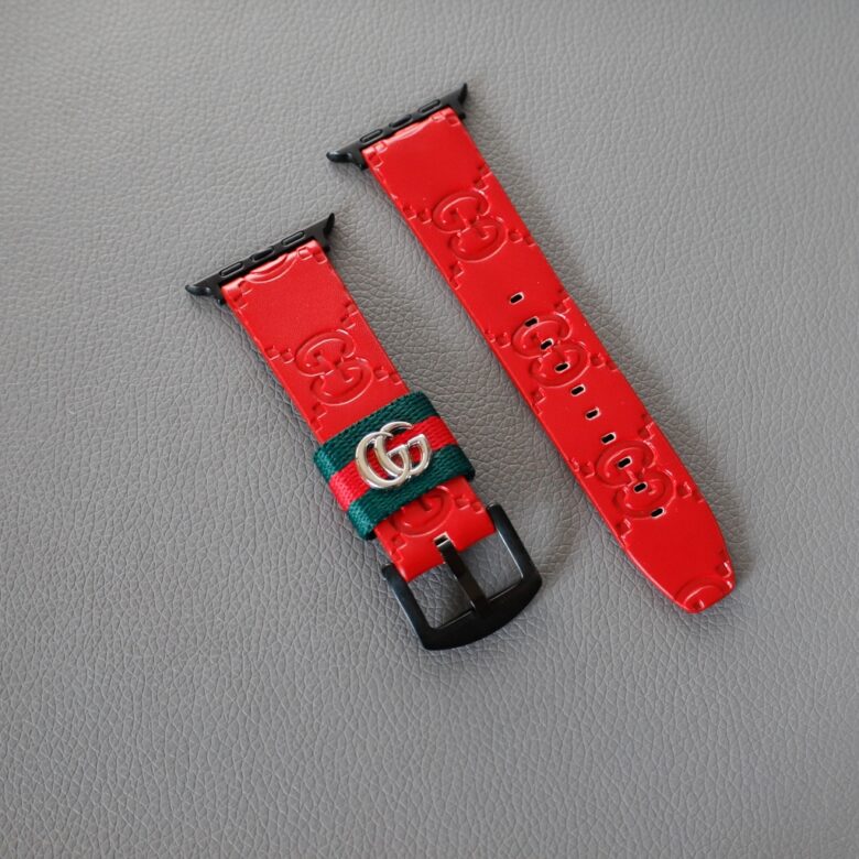 Red Apple Watch band with buckle and adjustment holes