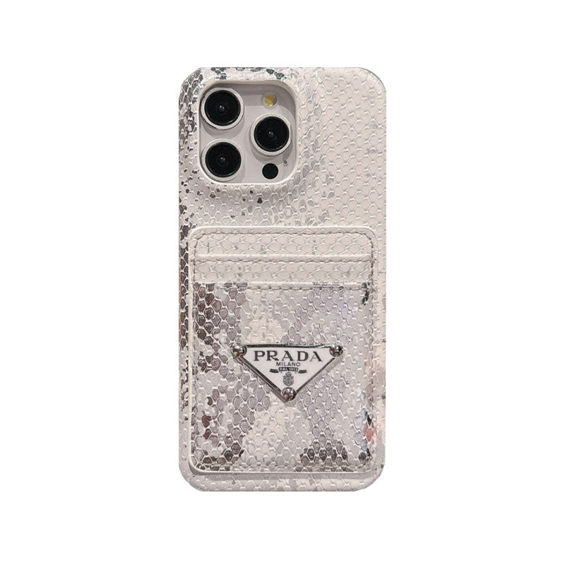 Leather serpentine PR phone case with card holder