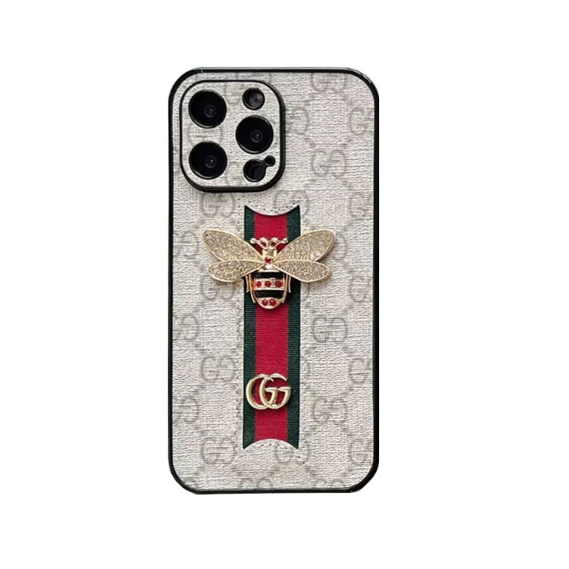 Classic leather luxury bees phone case with strap