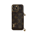 Monogram iPhone case with wallet and strap brown big printing