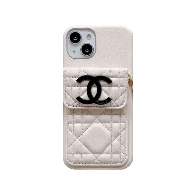 Luxury iPhone case with wallet and strap white