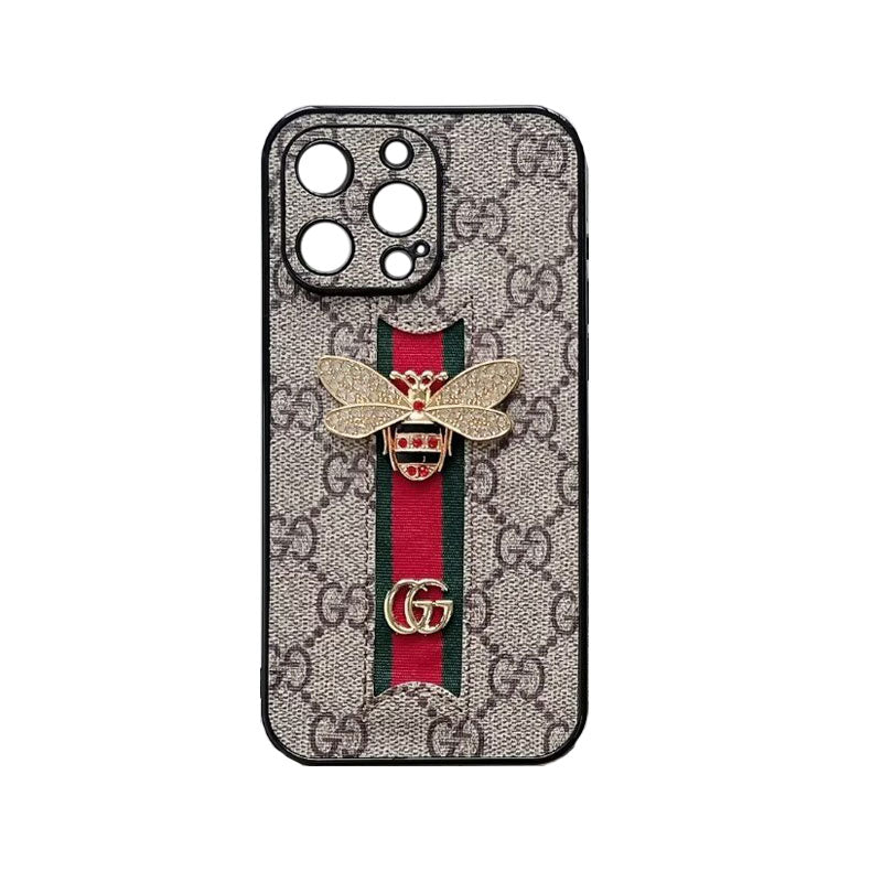 Classic leather luxury bees phone case with strap