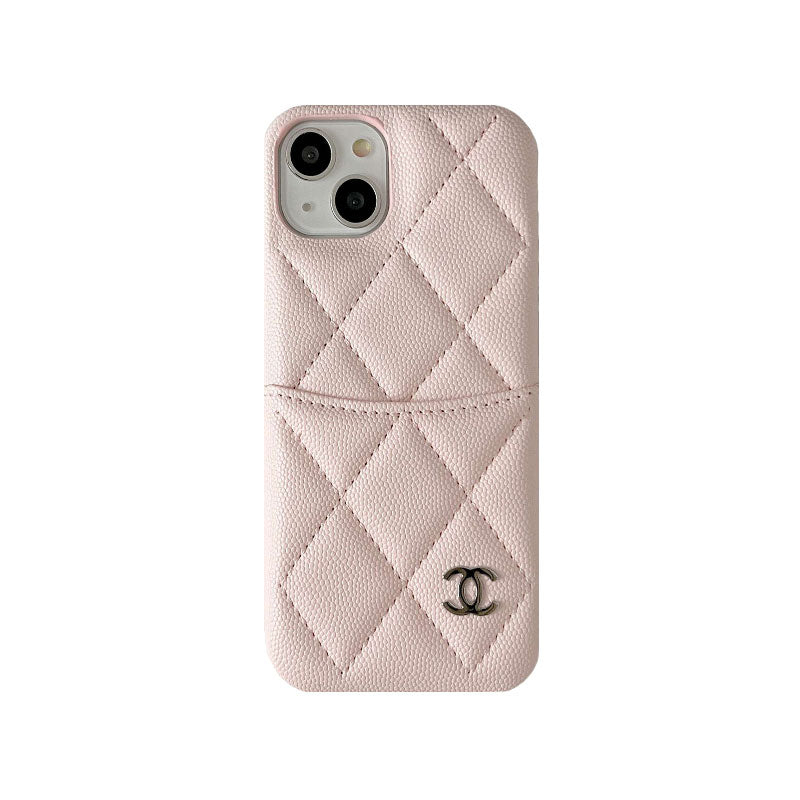 Leather CC iPhone case with card holder pink