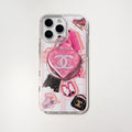 Clear pink collage iPhone case with a heart-shaped perfume graphic
