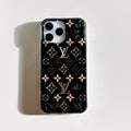 Black iPhone case with rose-gold monogram motifs