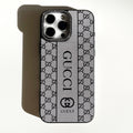 Gray monogram iPhone case with a vertical center stripe