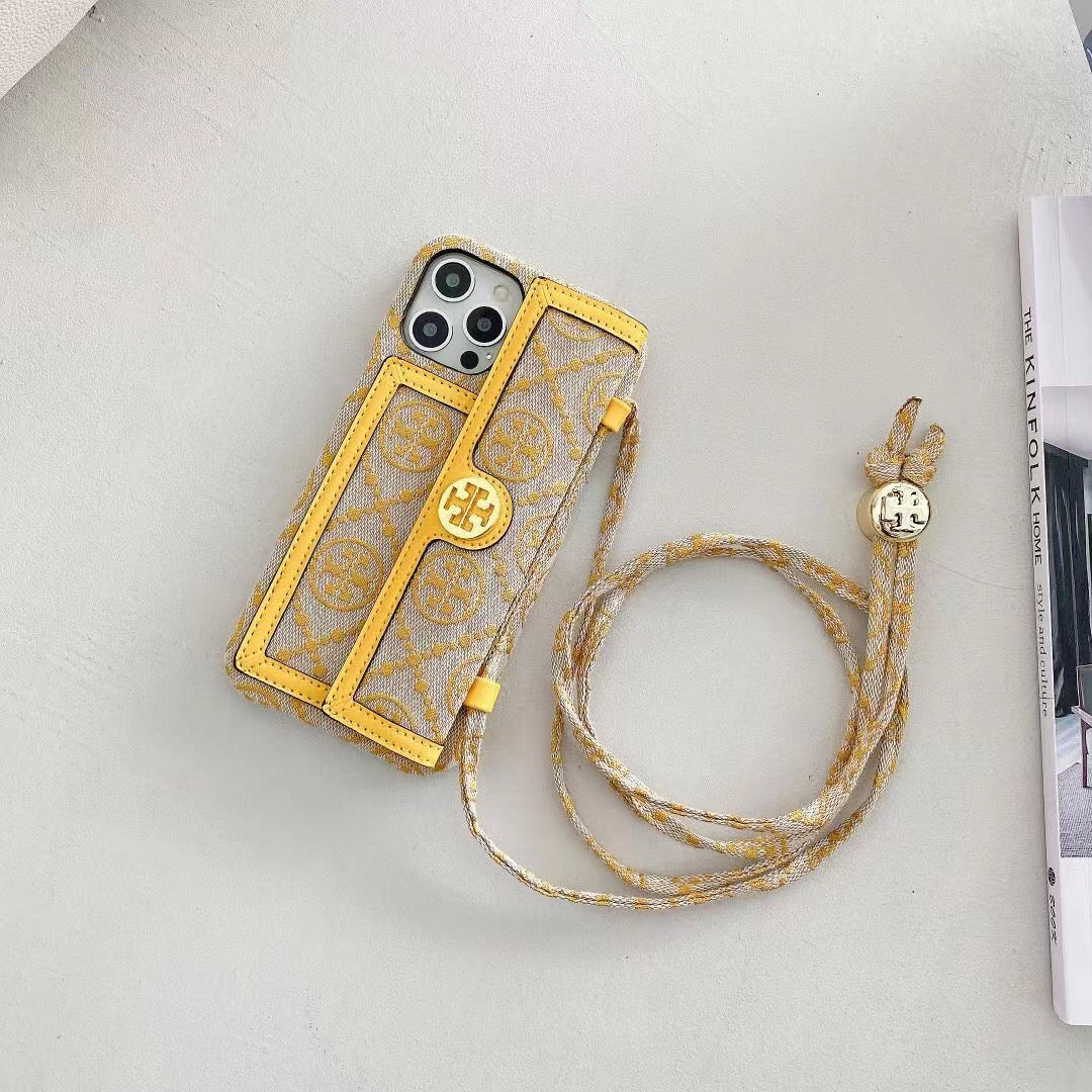 TB Phone Case Golden Leather for iPhone 11 12 13 14 15 16 Pro Max Plus