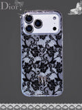Blue and black lace-pattern iPhone case with floral details