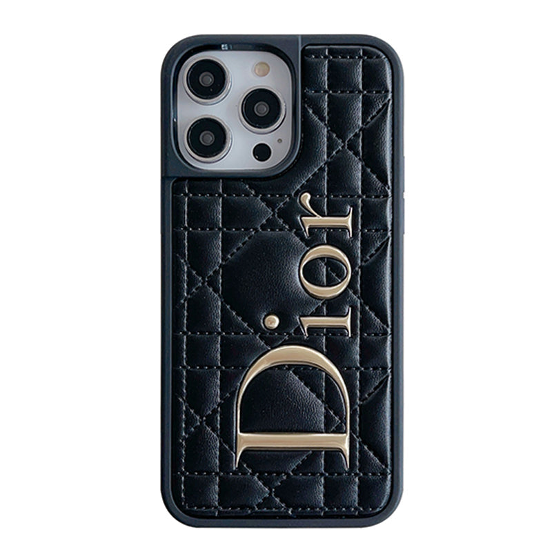 Luxury gold logo leather iPhone case