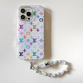 White multicolor monogram iPhone case with a beaded wrist strap