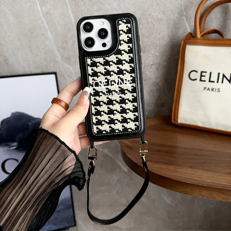 Fashion Cl Phone Case with Strap Fabric Leather
