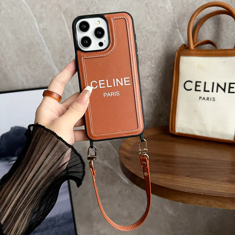 Fashion Cl Phone Case with Strap Fabric Leather