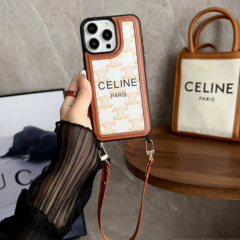 Fashion Cl Phone Case with Strap Fabric Leather