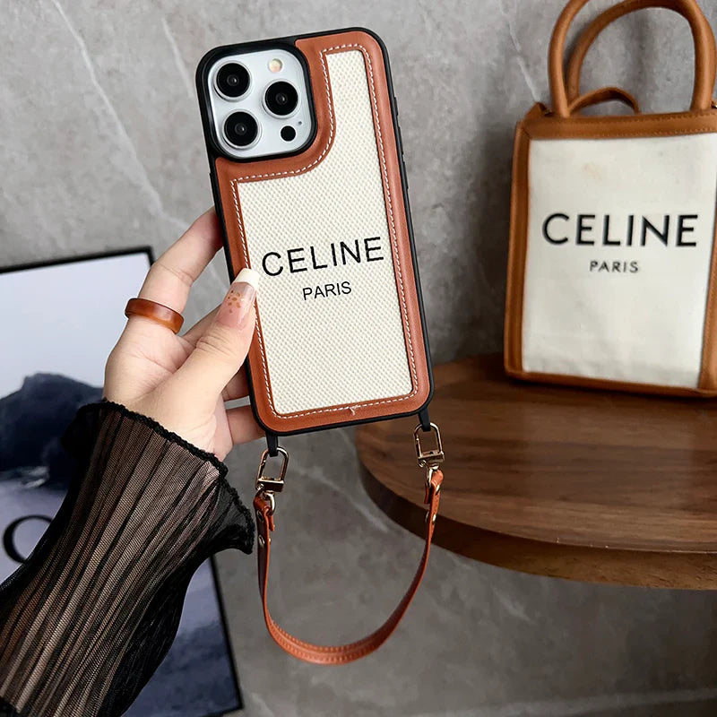 Fashion Cl Phone Case with Strap Fabric Leather