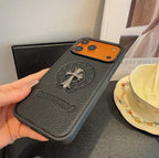 Leather Chrome Heart iPhone Case