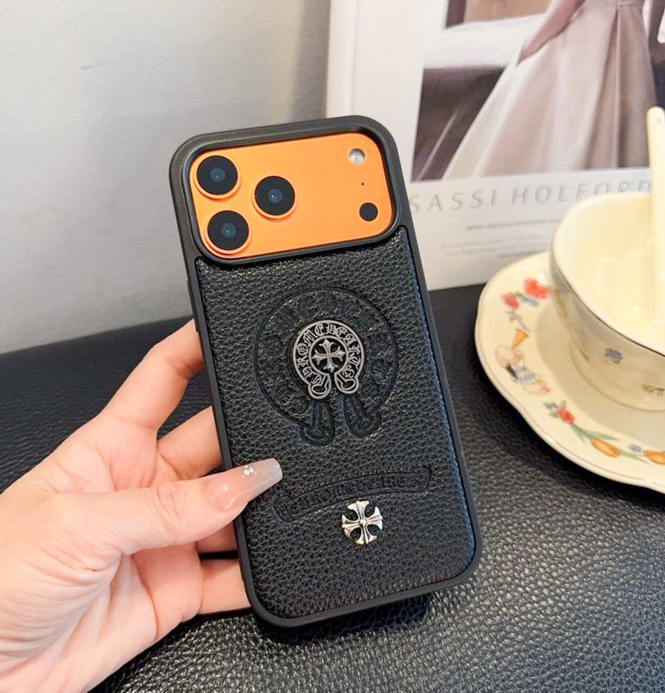 Leather Chrome Heart iPhone Case