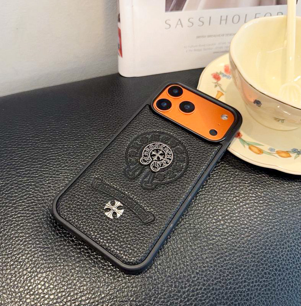Leather Chrome Heart iPhone Case