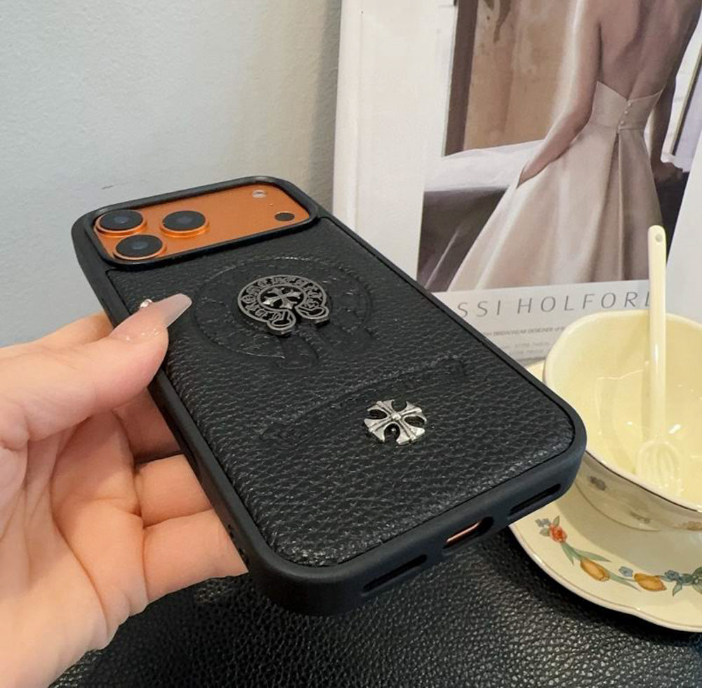 Leather Chrome Heart iPhone Case