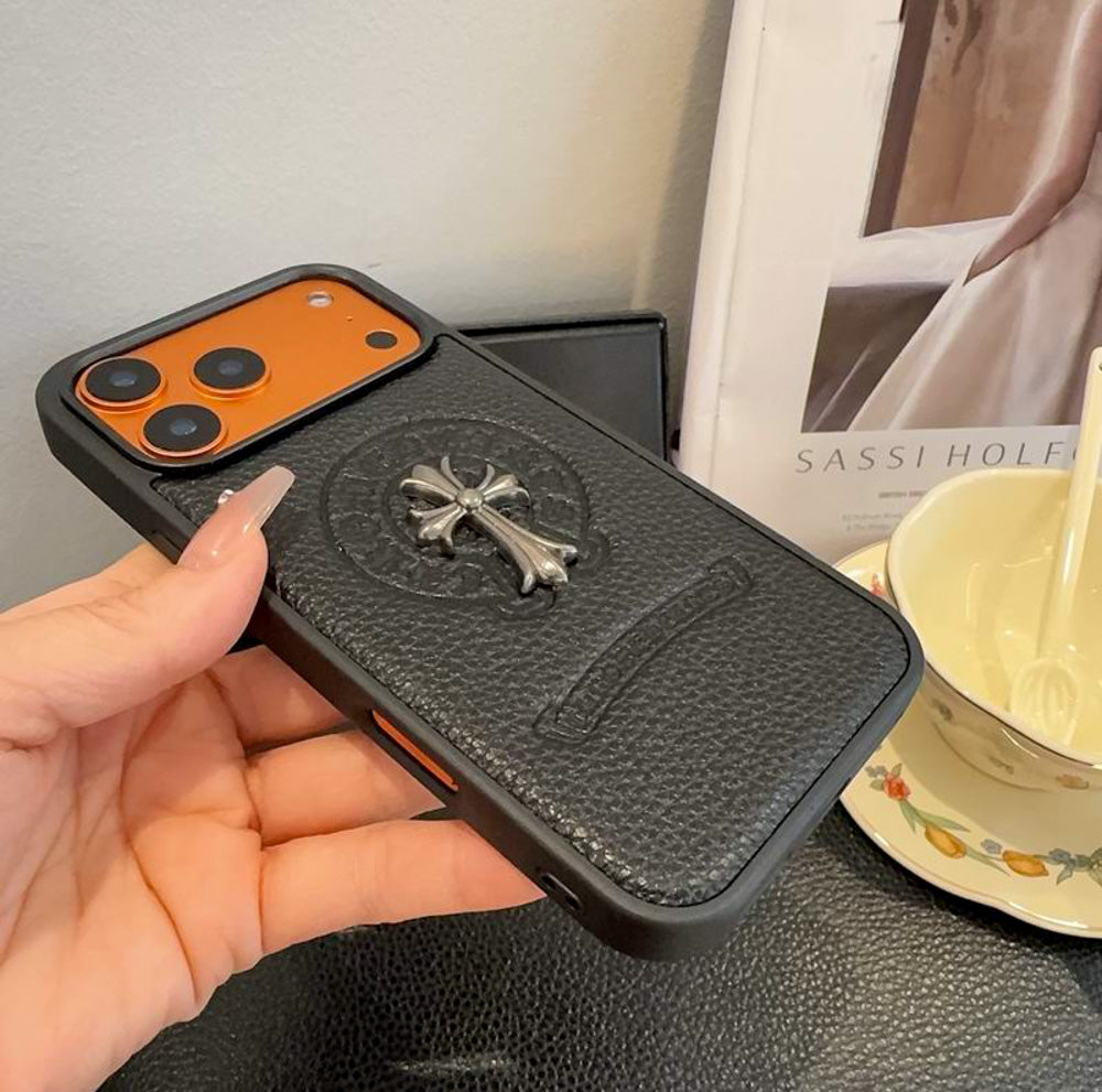 Leather Chrome Heart iPhone Case