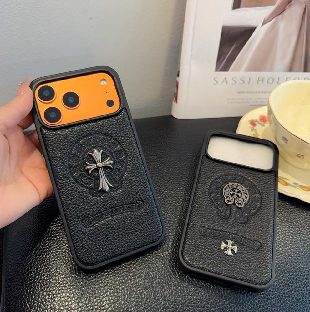 Leather Chrome Heart iPhone Case