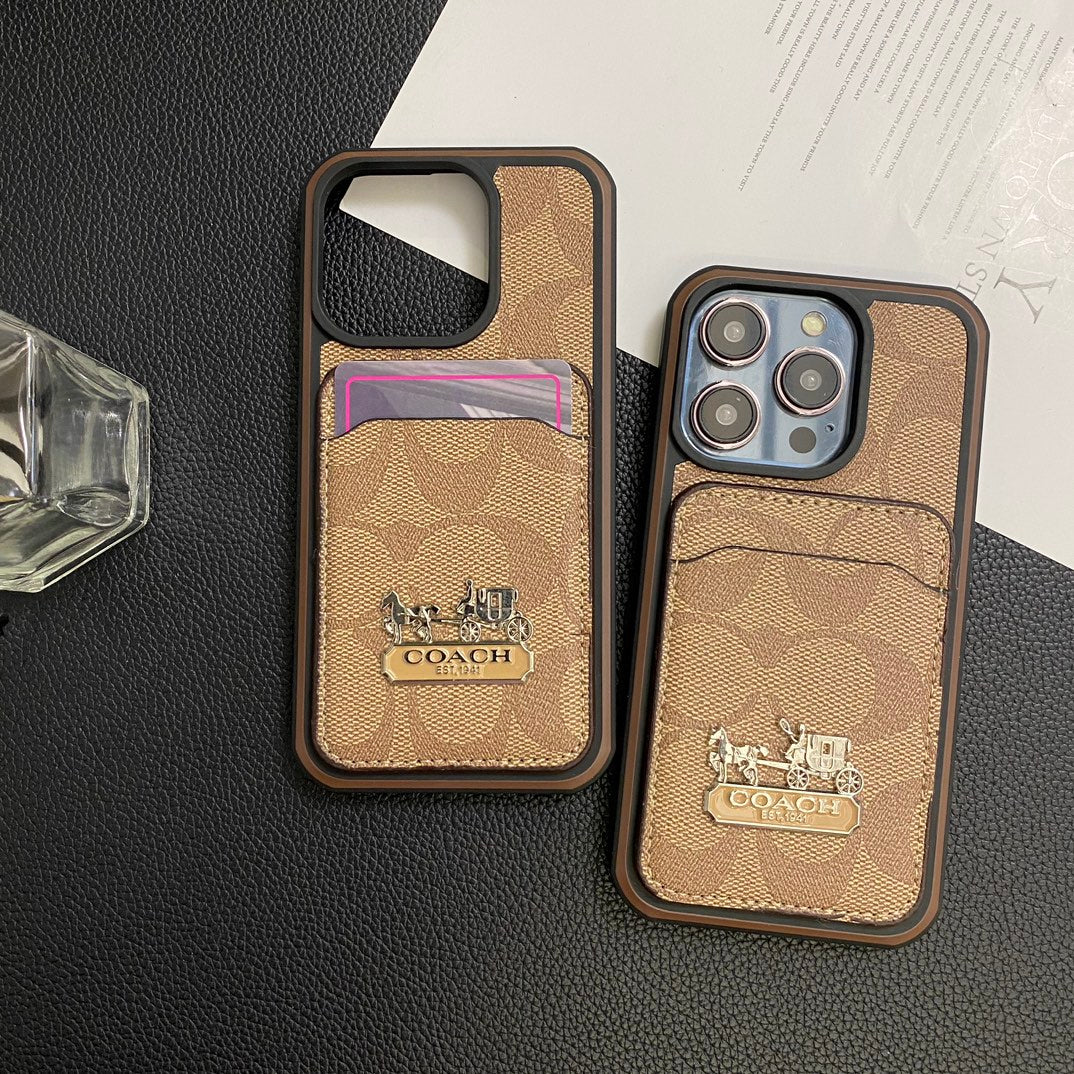 Luxury Coach Phone Case Card Holder Leather for iPhone 11 12 13 14 15 Pro Max