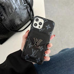 LV fashion leather iPhone case showing the card slot design and protective back cover