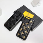 Close-up of the luxury LV iPhone case highlighting the leather surface and pattern