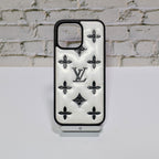 Luxury leather iPhone case showing the camera cutout, back design and edge protection