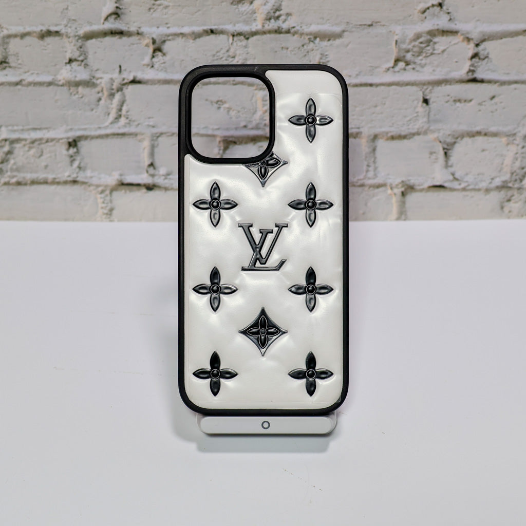 Luxury leather iPhone case showing the camera cutout, back design and edge protection