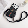 Black Leather Crossbody Designer iPhone 17 Phone Case