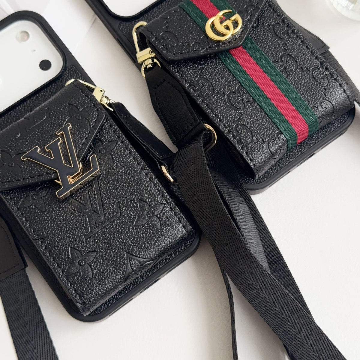 Black Leather Crossbody Designer iPhone 17 Phone Case