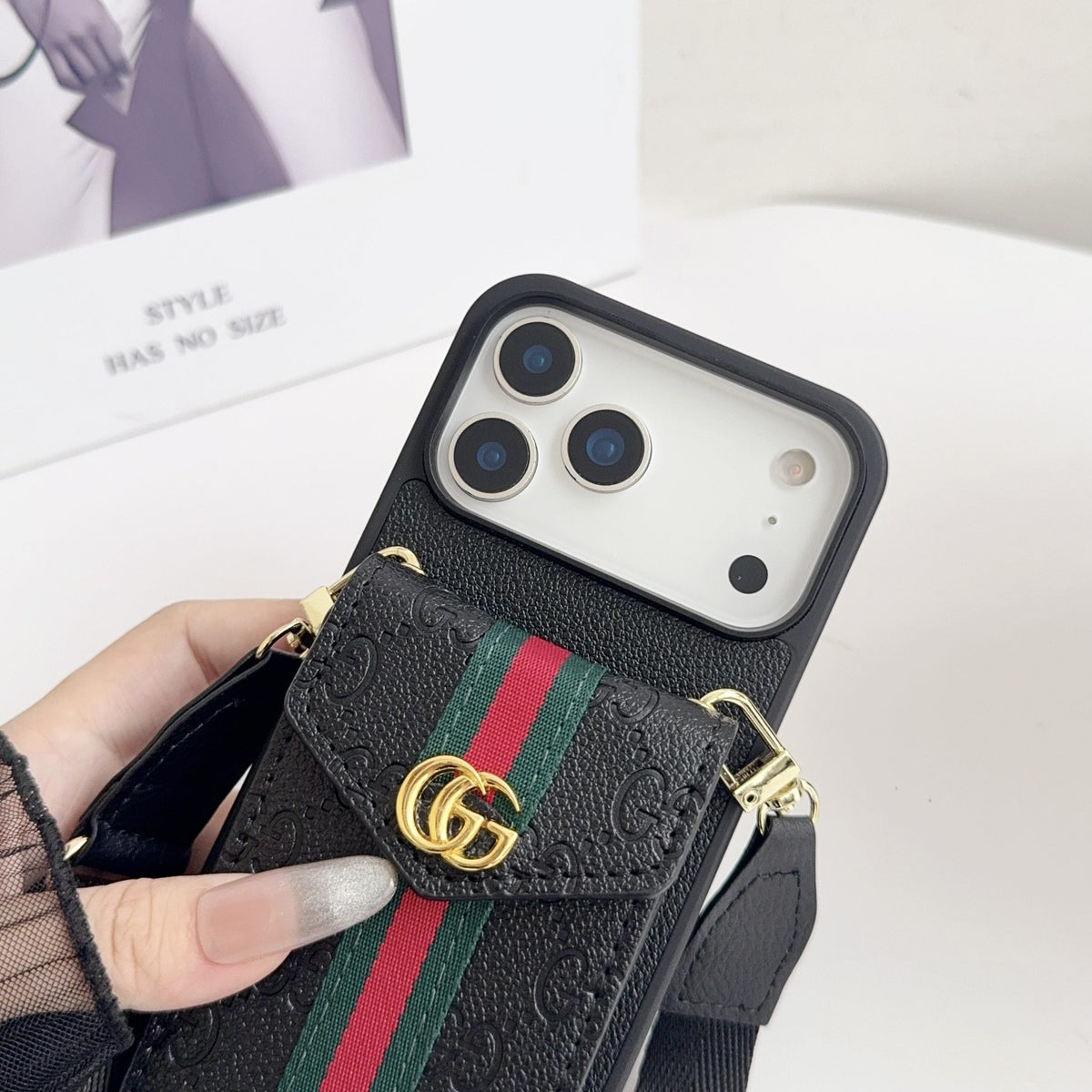 Black Leather Crossbody Designer iPhone 17 Phone Case