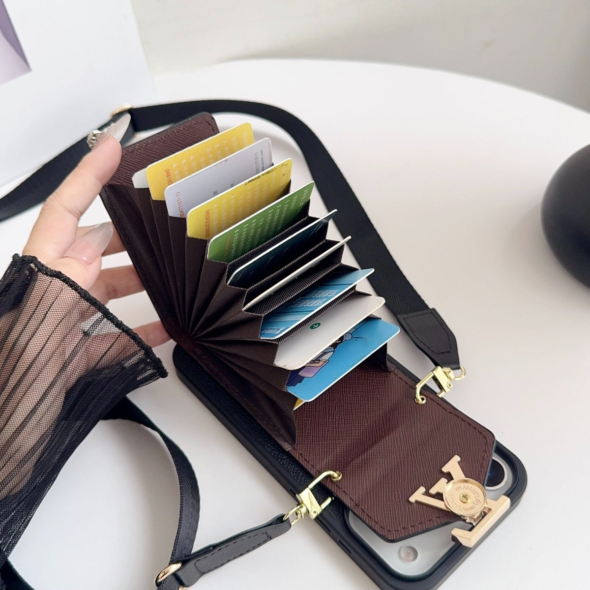 Black Leather Crossbody Designer iPhone 17 Phone Case