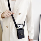 Black Leather Crossbody Designer iPhone 17 Phone Case