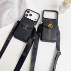 Black Leather Crossbody Designer Iphone 17 Phone Case