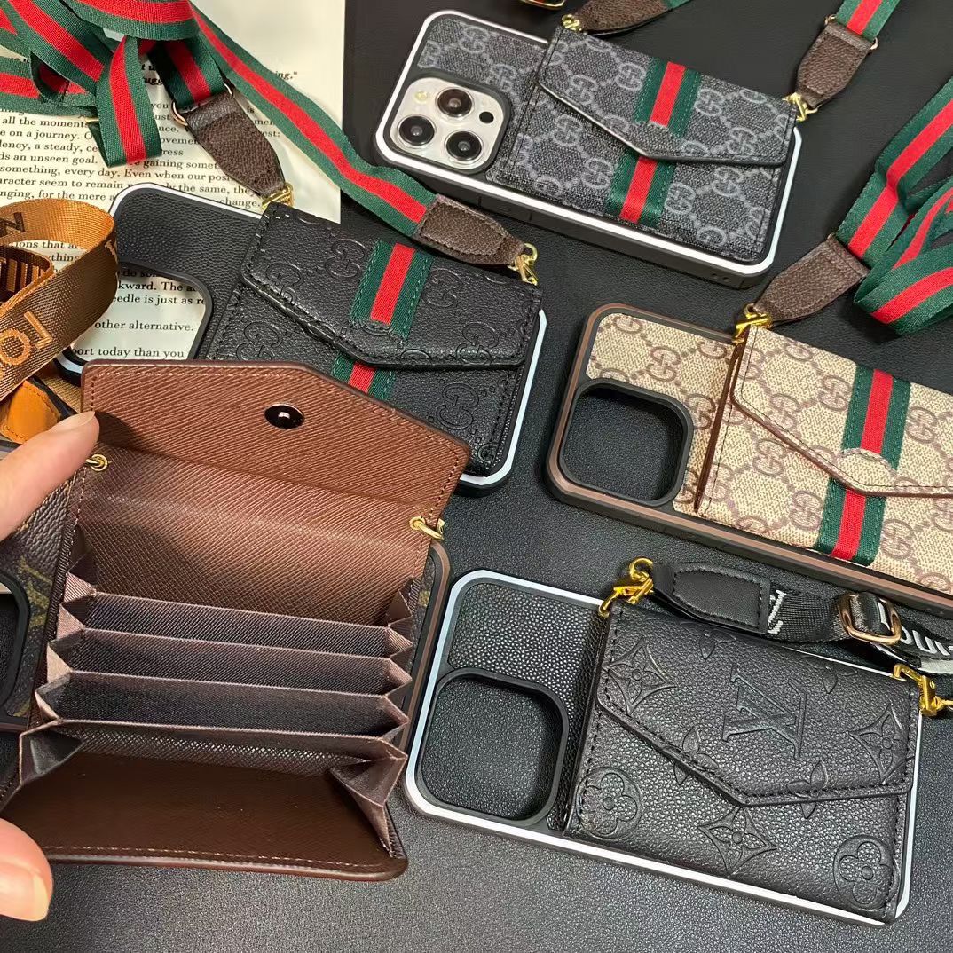Luxury Designer Wallet Phone Case Crossbody for 12-16 Pro Max Plus