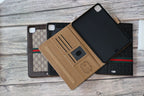 Folding GG iPad case shown as a stand with the tablet cover supporting the viewing angle
