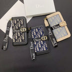 Dior Wallet iPhone Case with Strap for iPhone 12 13 14 15 16 Pro Max Plus Series