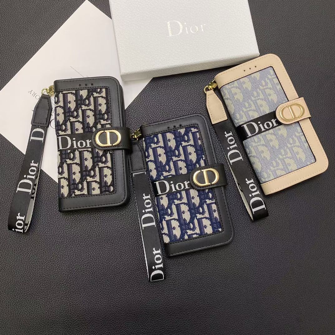 Dior Wallet iPhone Case with Strap for iPhone 12 13 14 15 16 Pro Max Plus Series