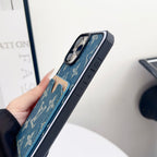 Fabric LV iPhone card slot case showing the side button coverage and fitted edge