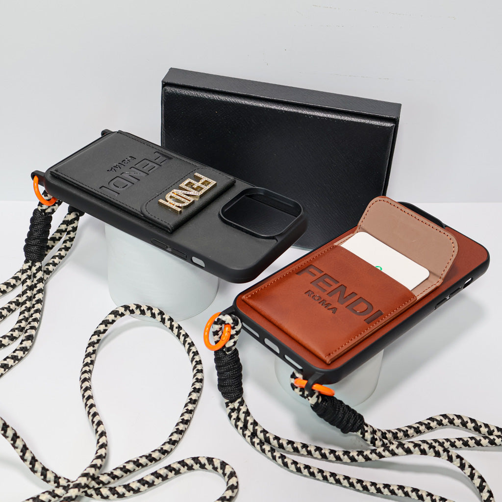 Fendi Card Holder iPhone Case Crossbody 12-16 Pro Max Plus