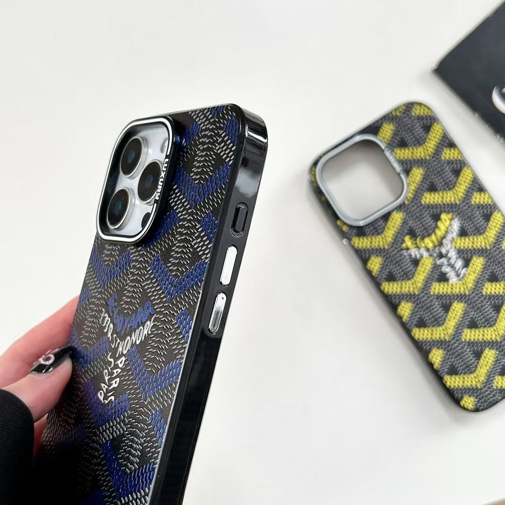 Goyard Phone Case Electroplated for iPhone 12-16 Pro Max Plus