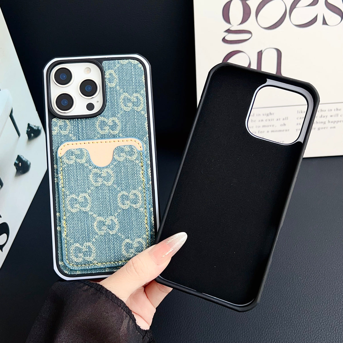 GG Card Slot Denim iPhone Case