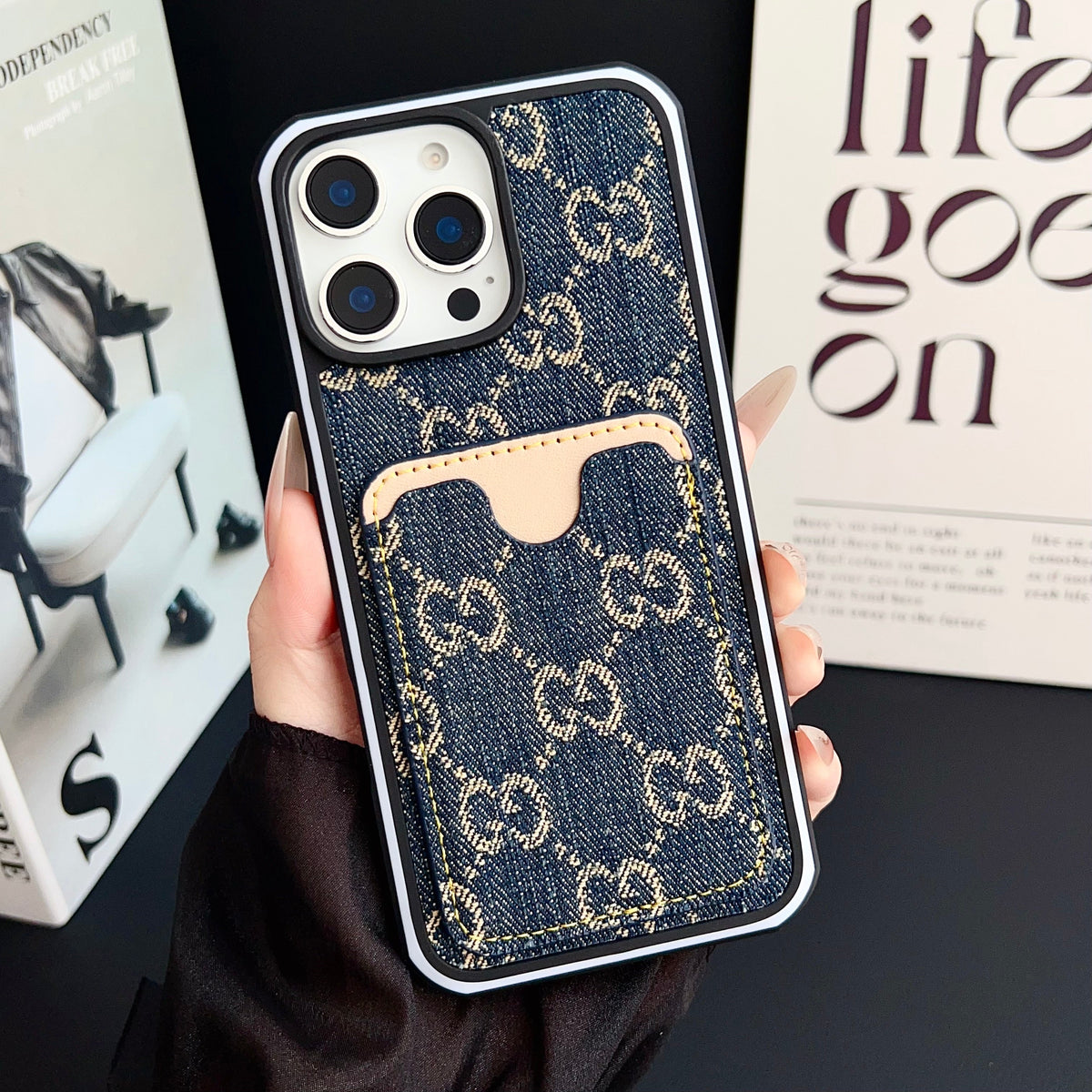 GG Card Slot Denim iPhone Case