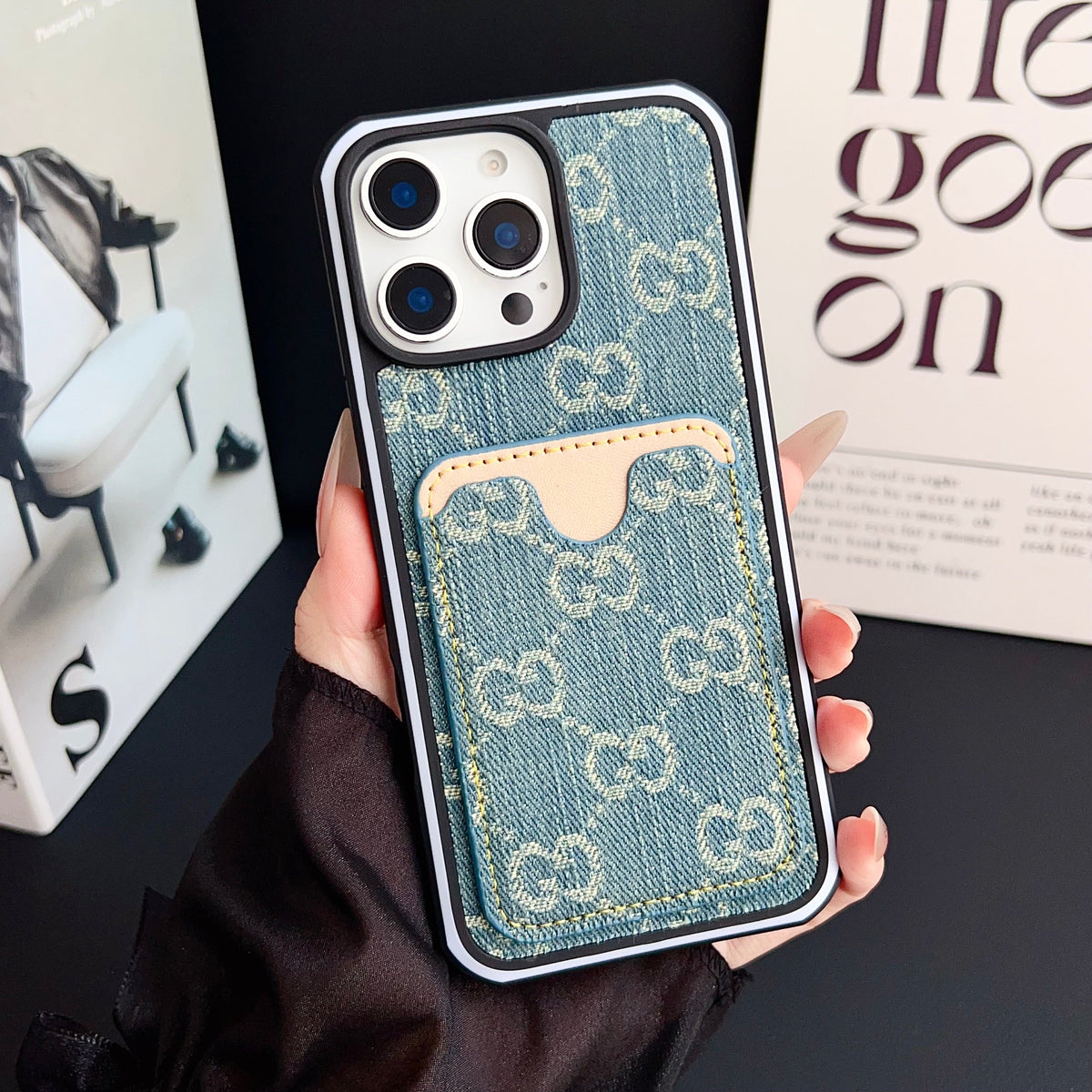 GG Card Slot Denim iPhone Case
