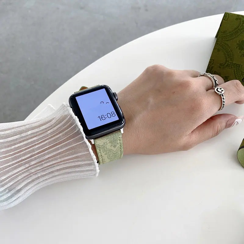 Fashion GG Apple Watch Band Wrist Strap / Light Green