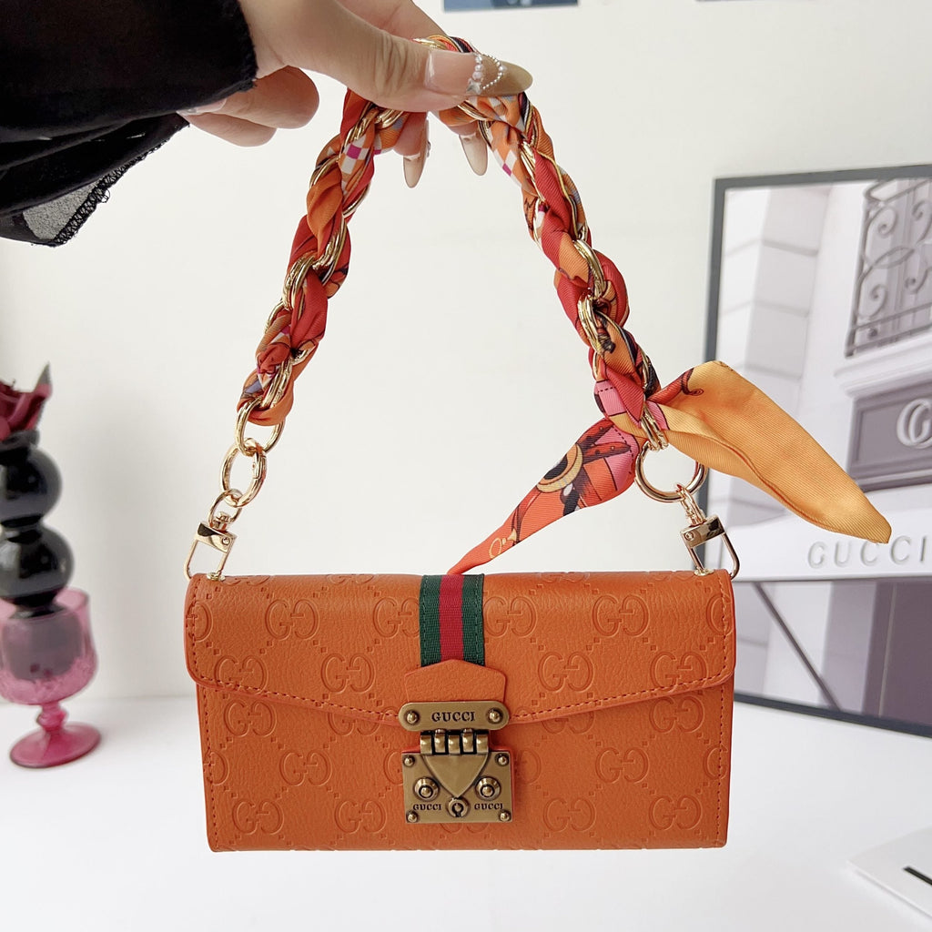 GG Plain Leather Crossbody Wallet Case