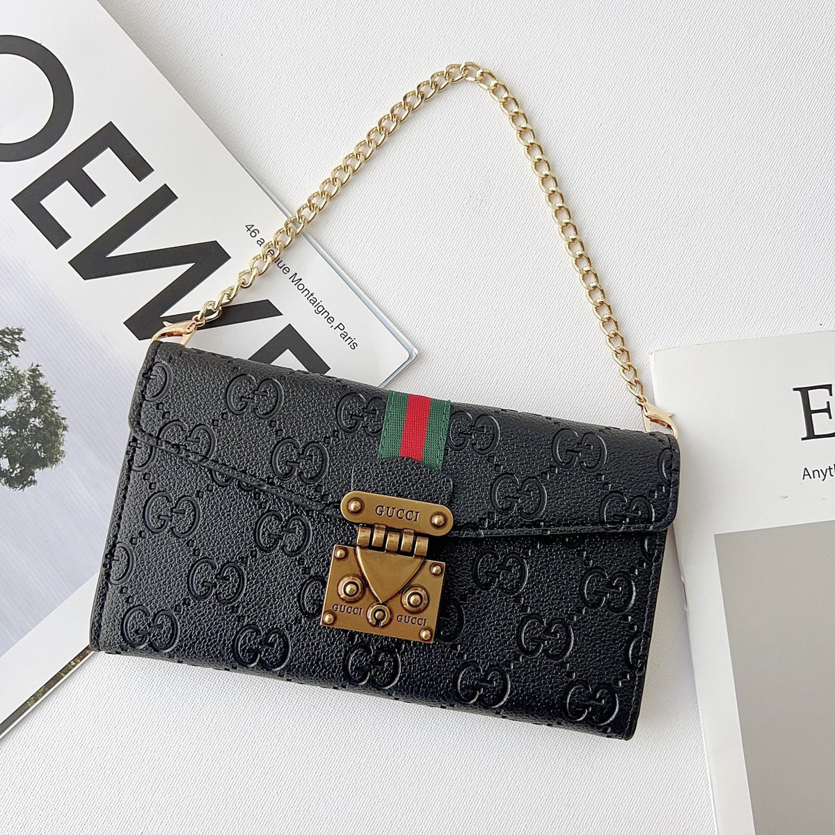 GG Plain Leather Crossbody Wallet Case