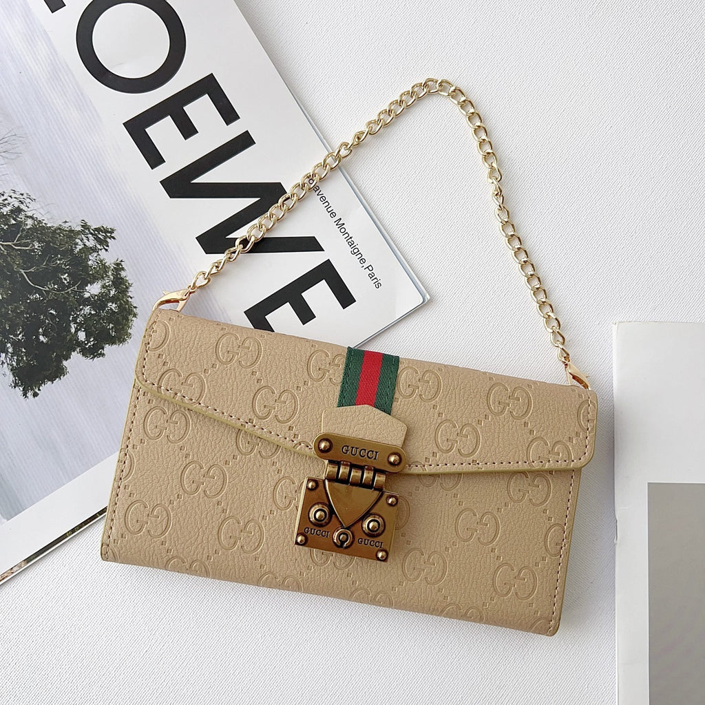 GG Plain Leather Crossbody Wallet Case