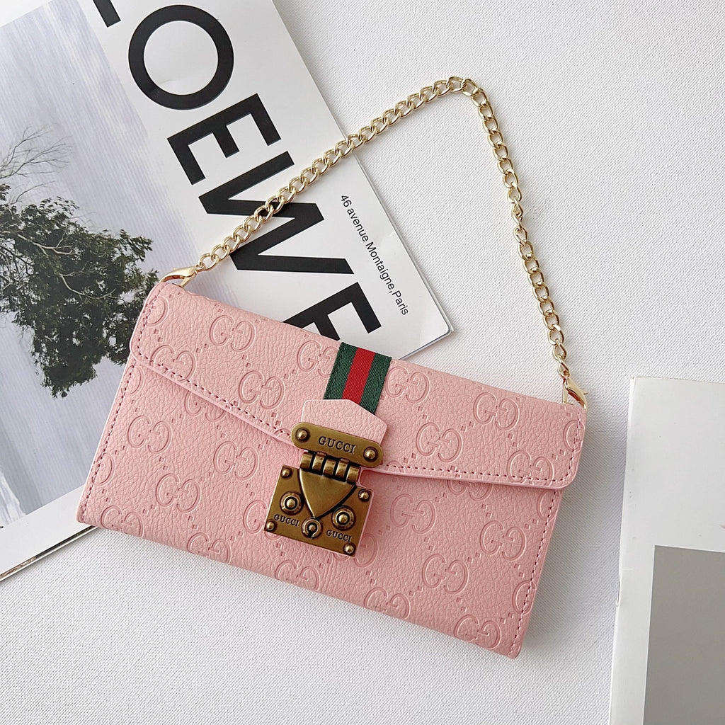 GG Plain Leather Crossbody Wallet Case